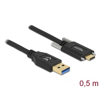 Delock 84007 USB-C 3.2 Gen2 -> USB-A 3.2 Gen 2 M/M adatkábel 0.5m fekete csatlakozó csavarral