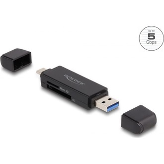 Delock SuperSpeed USB 5 Gbps kártyaolvasó USB Type-C  / A-típusú SD és Micro SD memóriakártyákhoz