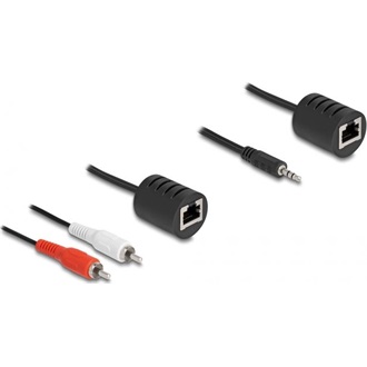 Delock Sztereo Audio bővítő RJ45 anya   3,5 mm sztereo jack apa és RJ45 anya - 2 db. RCA apa Cat.5 akár 50 m 2 db-os sze