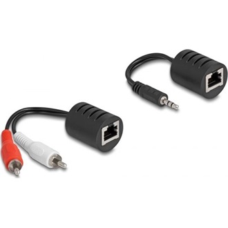Delock Sztereo Audio bővítő RJ45 anya   3,5 mm sztereo jack apa és RJ45 anya - 2 db. RCA apa Cat.5 akár 50 m 2 db-os sze