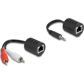 Delock Sztereo Audio bővítő RJ45 anya   3,5 mm sztereo jack apa és RJ45 anya - 2 db. RCA apa Cat.5 akár 50 m 2 db-os sze
