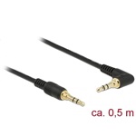 Delock Jack stereo 3,5mm (3pin) -> Jack stereo 3,5mm (3pin) M/M audio kábel 0.5m fekete egyenes/90°