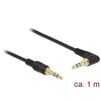 Delock Jack stereo 3,5mm (3pin) -> Jack stereo 3,5mm (3pin) M/M audio kábel 1m fekete egyenes/90°
