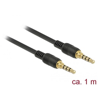 Delock Jack stereo 3,5mm (4pin) -> Jack stereo 3,5mm (4pin) M/M audio kábel 1m fekete