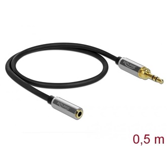 Delock Jack stereo 3,5mm (3pin) -> Jack stereo 3,5mm (3pin) M/F audio kábel hosszabbító 0.5m fekete 6,35mm-es adapterrel