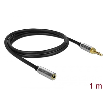 Delock Jack stereo 3,5mm (3pin) -> Jack stereo 3,5mm (3pin) M/F audio kábel hosszabbító 1m fekete 6,35mm-es adapterrel