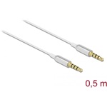 Delock Jack stereo 3,5mm (4pin) -> Jack stereo 3,5mm (4pin) M/M audio kábel 0.5m fehér Ultra Slim