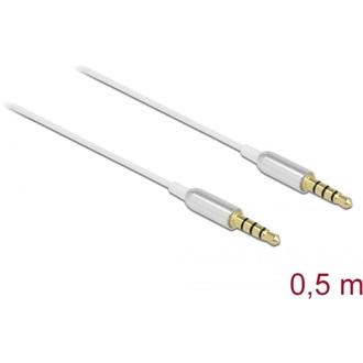 Delock Jack stereo 3,5mm (4pin) -> Jack stereo 3,5mm (4pin) M/M audio kábel 0.5m fehér Ultra Slim