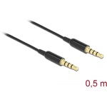 Delock Jack stereo 3,5mm (4pin) -> Jack stereo 3,5mm (4pin) M/M audio kábel 0.5m fekete Ultra Slim