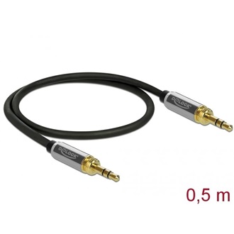 Delock Jack stereo 3,5mm (3pin) -> Jack stereo 3,5mm (3pin) M/M audio kábel 0.5m fekete 6,35mm-es adapterrel