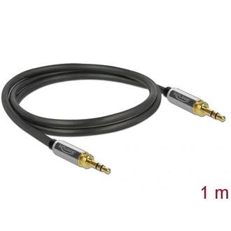 Delock Jack stereo 3,5mm (3pin) -> Jack stereo 3,5mm (3pin) M/M audio kábel 1m fekete 6,35mm-es adapterrel