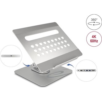 Delock Tablet és laptop állvány beépített dokkoló állomással 4K - HDMI / Kártyaolvasó / Hub / PD 3.0 90 W - 360  forgath