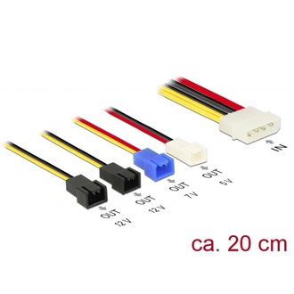 Delock Molex Power 4pin -> 4db Power 2pin M/M tápkábel 0.2m (12 V / 7 V / 5 V)