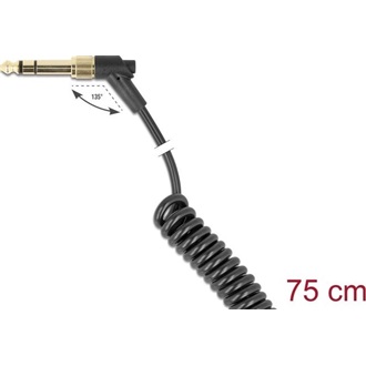 Delock Tekercselt kábel 3,5 mm 3 tűs sztereo jack apa   sztereo jack apa hajlított csavaros adapterrel 6,35 mm-hez. 75 c