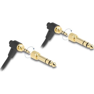 Delock Tekercselt kábel 3,5 mm 3 tűs sztereo jack apa   sztereo jack apa hajlított csavaros adapterrel 6,35 mm-hez. 75 c