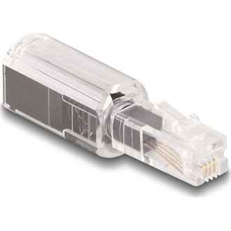Delock Telefon kábel csavarodás mentes adapterrel RJ10 apa - RJ10 anya áttetsző / fekete