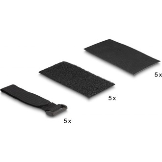 Delock Tépőzáras csík óntapadós felülettel és tépőzáras kábelszorítóval 10 db.-os fekete szett