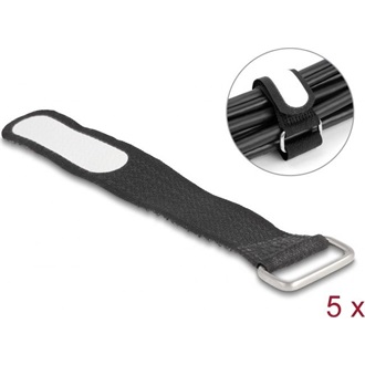 Delock Tépőzáras kábelkötegelő horoggal és feliratozható felülettel Hx 127 mm és Sz 20 mm 5 db. fekete