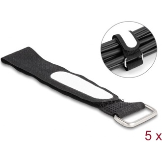 Delock Tépőzáras kábelkötegelő horoggal és feliratozható felülettel Hx 203 mm és Sz 20 mm 5 db. fekete