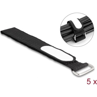 Delock Tépőzáras kábelkötegelő horoggal és feliratozható felülettel Hx 305 mm és Sz 25 mm 5 db. fekete