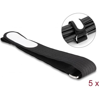 Delock Tépőzáras kábelkötegelő horoggal és feliratozható felülettel Hx 457 mm és Sz 25 mm 5 db. fekete