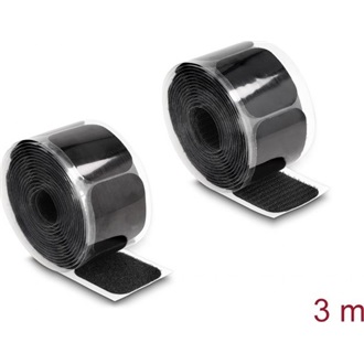 Delock Tépőzáras párna és tekercs öntapadós 45 x 50 mm nagyságú és 3 m hosszú fekete