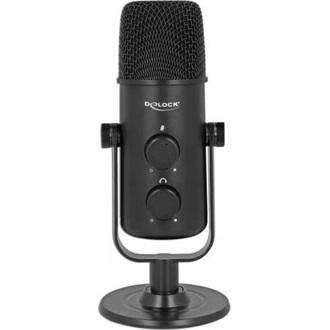 Delock Többfunkciós dupla kondenzor USB mikrofon 3,5 mm-es sztereo jack fejhallgatóval és hangbeállí