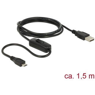 Delock USB-A 2.0 -> USB-B 2.0 micro M/M tápkábel 1.5m fekete kapcsolóval