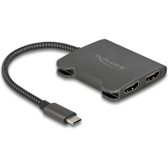 Delock USB-C -> 2db HDMI 2.0 M/F aktív splitter 0.2m fekete MST