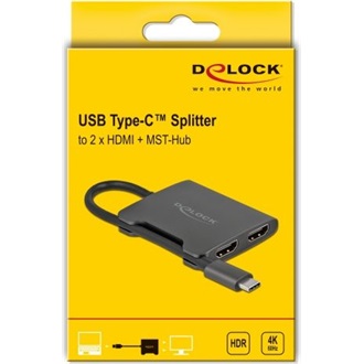 Delock USB-C -> 2db HDMI 2.0 M/F aktív splitter 0.2m fekete MST