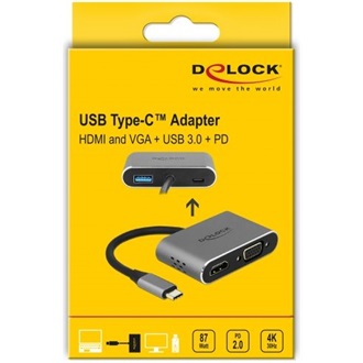 Delock USB-C -> HDMI VGA USB-A 3.0 USB-C M/F adapter szürke (USB-C OUT csak töltésre)