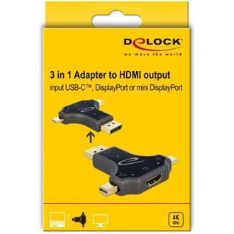 Delock USB-C Displayport Displayport mini -> HDMI 2.0 M/F adapter fekete