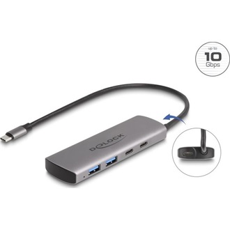 Delock USB 10 Gbps Hub 2 A-típusú USB port és 2 USB Type-C  port USB Type-C  csatlakozóval és egy további tápporttal