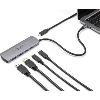 Delock USB 10 Gbps Hub 2 A-típusú USB port és 2 USB Type-C  port USB Type-C  csatlakozóval és egy további tápporttal