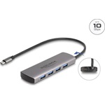 Delock USB 10 Gbps Hub 4 portos A-típusú USB Type-C  csatlakozóval és további tápporttal