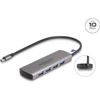 Delock USB 10 Gbps Hub 4 portos A-típusú USB Type-C  csatlakozóval és további tápporttal