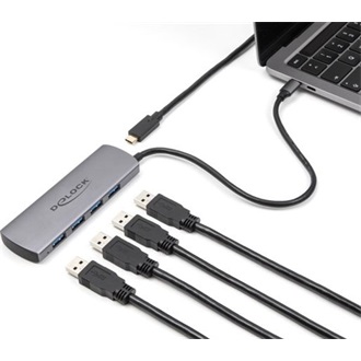 Delock USB 10 Gbps Hub 4 portos A-típusú USB Type-C  csatlakozóval és további tápporttal