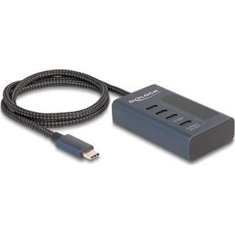 Delock USB 10 Gbps hub 4 db. USB Type-C  porttal, amelyből 3 adat csatlakoztatási felület és egy adat és 20 Watt-os PD t
