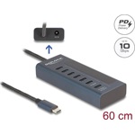 Delock USB 10 Gbps hub 7 db. USB Type-C  porttal, amelyből 6 adat csatlakoztatási felület és egy adat és 20 Watt-os PD t