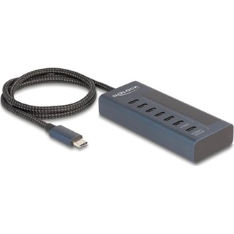 Delock USB 10 Gbps hub 7 db. USB Type-C  porttal, amelyből 6 adat csatlakoztatási felület és egy adat és 20 Watt-os PD t
