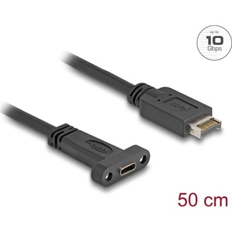 Delock USB-E A Key -> USB-C 3.2 Gen2 M/F adatkábel 0.5m fekete panel-mount