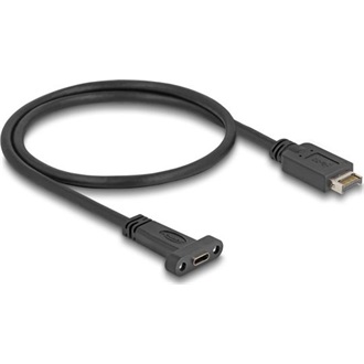 Delock USB-E A Key -> USB-C 3.2 Gen2 M/F adatkábel 0.5m fekete panel-mount