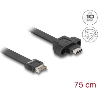Delock USB-E A Key -> USB-C 3.2 Gen2 M/M adatkábel 0.75m fekete panel-mount