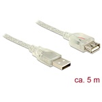 Delock USB-A 2.0 - USB-A 2.0 M/F adatkábel hosszabbító 5m átlátszó