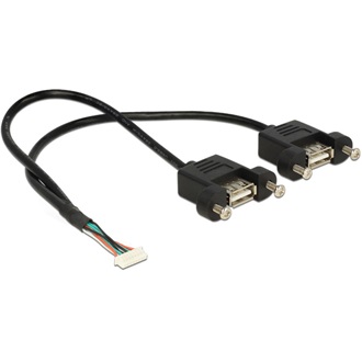 Delock USB-A Pinheader 8pin -> USB-A 2.0 F/F adatkábel 0.25m fekete panel-mount