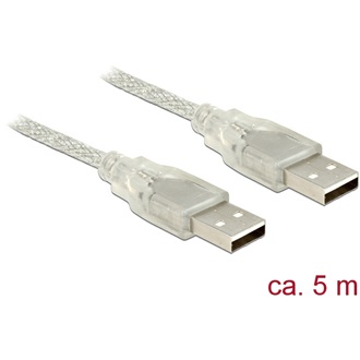 Delock USB-A 2.0 - USB-A 2.0 M/M adatkábel 5m átlátszó