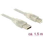 Delock USB-A 2.0 -> USB-B 2.0 M/M adatkábel 1.5m átlátszó