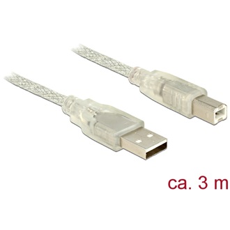 Delock USB-A 2.0 -> USB-B 2.0 M/M adatkábel 3m átlátszó