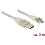 Delock USB-A 2.0 -> USB-B 2.0 micro M/M adatkábel 3m átlátszó