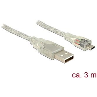 Delock USB-A 2.0 -> USB-B 2.0 micro M/M adatkábel 3m átlátszó